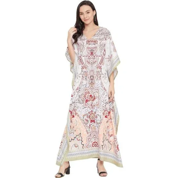 open lace back dress Green Floral Plus Size Long Maxi Dress Polyester Boho Kaftan for Women